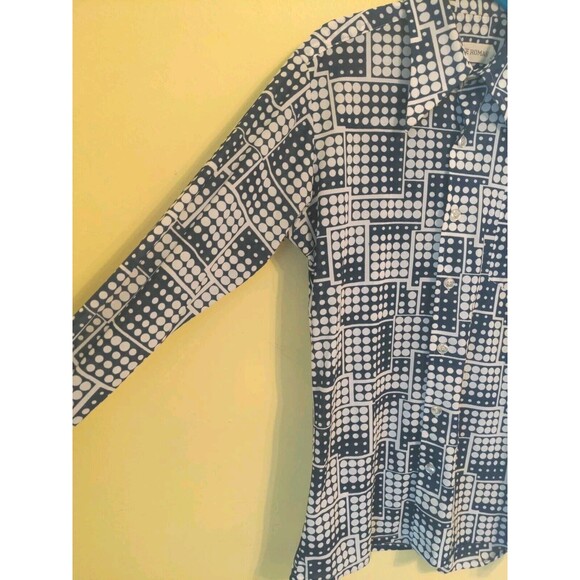 Vintage 1960s Jaime Roman Dagger Collar Disco Hippie Shirt Men's Sz M Blue Dots - Picture 2 of 11